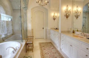 Coordinated Crystal Light Fixtures Can Add Antique Sophistication To A Bathroom With An Otherwise Relatively Neutral Design