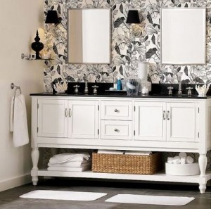 Just The Slightest Hints Of Black Make This White Vanity Look Dramatic And Modern