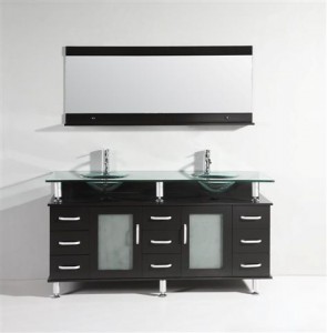 Legion Double Vanity With Floating Glass Counter Legion Double Vanity With Floating Glass Counter