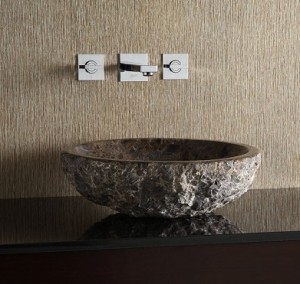 Round Stone Vessel Sink with Rough Exterior