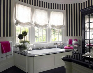 The White Vanity With A Black Marble Top Is Just The Beginning Of This Bold Bathroom The White Vanity With A Black Marble Top Is Just The Beginning Of This Bold Bathroom