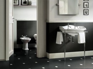 This Simple Tile Twist On Traditional White Paneling Makes This Simple Half Wall Both Familiar And Surprising