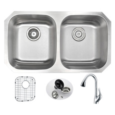 Double Bowl Sinks Anzzi Moore Series Stainless Steel Brushed Satin Steel KAZ3218-031 848308082188 KITCHEN - Kitchen Sinks - Unde Brushed Metal STAINLESS STEEL Undermount 