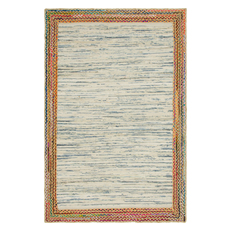 Rugs Unique Loom Striped Chindi Jute 90% Cotton and 10% Jute Ivory 3142865 Area Rugs Beige Blue navy teal turquiose Cotton denimJute and Sisal jut Rectangular 9x6 