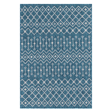 Rugs Unique Loom Outdoor Tribal Trellis Polypropylene Teal/Gray 3145020 Area Rugs Blue navy teal turquiose indig synthetics Olefin polyester po Area Rugs Area rugOutdoor Octagons Rectangular 9x6 