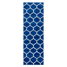Rugs Unique Loom Rounded Trellis Frieze Polypropylene Navy Blue 3145453 Area Rugs Blue navy teal turquiose indig synthetics Olefin polyester po Round 6x2 