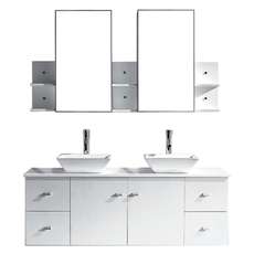 double vanity with storage tower
