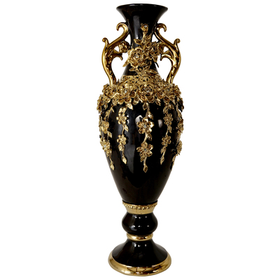 Vases-Urns-Trays-Finials AFD Porcelain Gold Black CS-CV8517-35-CA 876225001210 Accessories/Vases Urns And Bow Black ebonyGold Urns Vases Black Porcelain 0-20 20-50 Complete Vanity Sets 