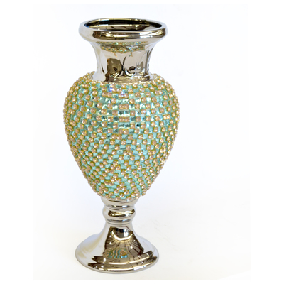 Vases-Urns-Trays-Finials AFD Ceramic Multi-Colored CS-CV8815-135-C 810071642371 Accessories/Vases Urns And Bow Blue navy teal turquiose indig Urns Vases Ceramic Crystal 0-20 Complete Vanity Sets 