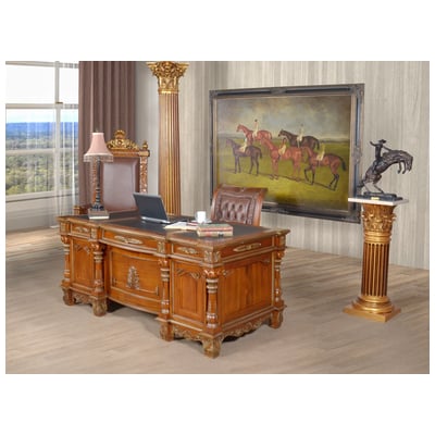 Desks AFD Mahogany Wood Oscar Leather Mahogany Dark Brown I-JM/HOF011-VC 876225005294 Furniture/Tables Mahogany Solid MahoganyWood HA Complete Vanity Sets 
