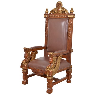 Chairs AFD Mahogany Wood Leather Vintage Estate Brown Brown Le I-JM/HUP039-VE 876225005577 Seating Brown sable Throne Chairs throne Complete Vanity Sets 