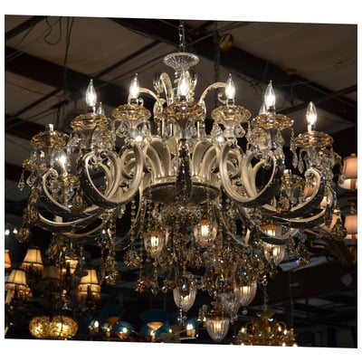 Chandelier AFD Cast Metal Crystal Champagne Silver Hues Crystal L-HY-5047-12+6 810110390492 Chandeliers Silver 5 to 8 Light 5-light 5 light 5 Complete Vanity Sets 