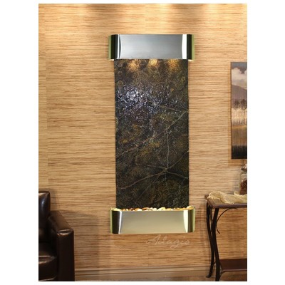 Adagio Indoor Fountains, black ebony green  emerald teal, Wall, , Stainless Steel,Antique Bronze, Complete Vanity Sets, GreenMarble, Wall, 764753339687, IFR2005,Medium