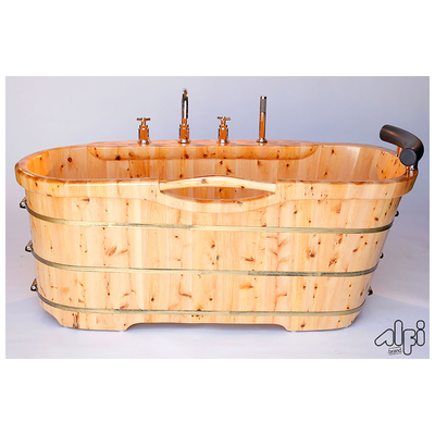Free Standing Bath Tubs Alfi Bathroom Cedar Wood Natural Wood Natural Wood Free Standing AB1136 811413020802 Tub Wood wooden Chrome Complete Vanity Sets 