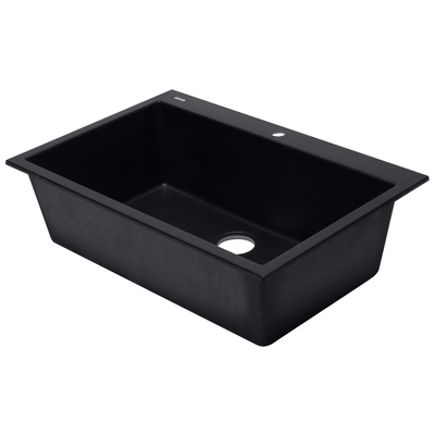 Single Bowl Sinks Alfi Kitchen Granite Composite Black Black Drop In AB3322DI-BLA 811413025012 Kitchen Sink Blackebony Drop-In Single Black 
