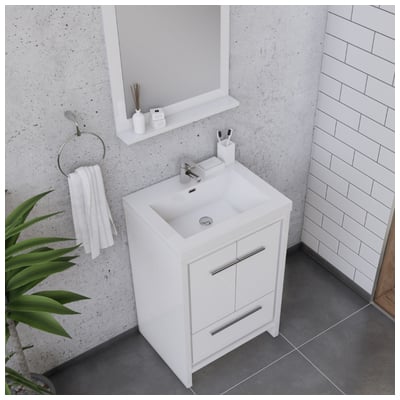 Alya Bathroom Vanities, Under 30, White, Complete Vanity Sets, Vanity with Top, 608650305645, AB-MD624-W