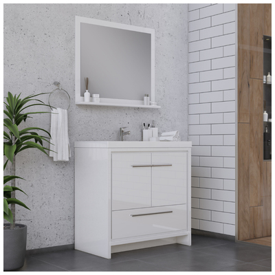 Alya Bathroom Vanities, 30-40, White, Complete Vanity Sets, Vanity with Top, 608650305706, AB-MD636-W