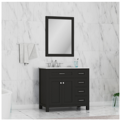Alya Bathroom Vanities, 30-40, Dark Brown, Complete Vanity Sets, Vanity with Top, 608650305058, HE-101-36-DR-E-CWMT