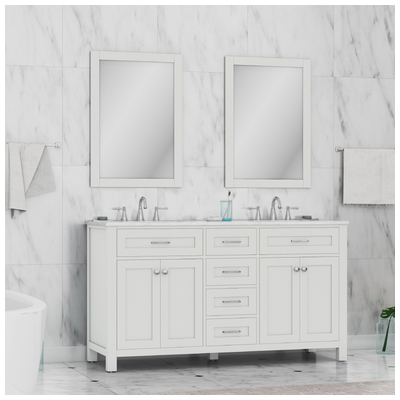 Alya Bathroom Vanities, Double Sink Vanities, 50-70, Modern, White, Complete Vanity Sets, Modern, Marble, Solid and Hardwood Plywood, Vanity with Top, 617957110517, HE-101-60D-W-CWMT