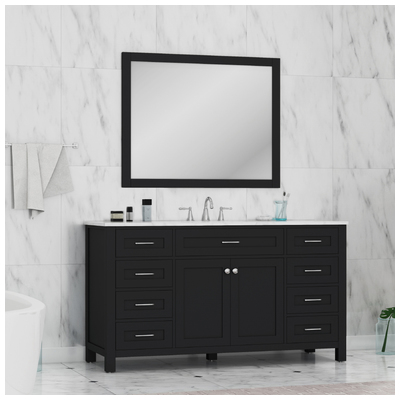 Alya Bathroom Vanities, Single Sink Vanities, 50-70, Modern, Dark Brown, Complete Vanity Sets, Modern, Marble, Solid and Hardwood Plywood, Vanity with Top, 617957110500, HE-101-60S-E-CWMT