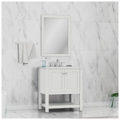 Alya Bathroom Vanities, Under 30, White, Complete Vanity Sets, Vanity with Top, 608650305140, HE-102-30-W-CWMT