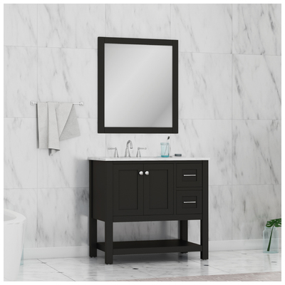 Alya Bathroom Vanities, Single Sink Vanities, 30-40, Modern, Dark Brown, Complete Vanity Sets, Modern, Marble, Solid and Hardwood Plywood, Vanity with Top, 617957110593, HE-102-36-E-CWMT