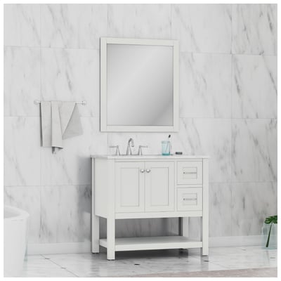 Bathroom Vanities Alya Wilmington Solid and Hardwood Plywood White HE-102-36-W-CWMT 617957110579 Vanity with Top Single Sink Vanities 30-40 Modern White Complete Vanity Sets 25 