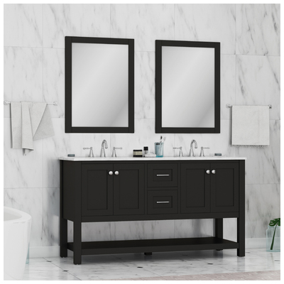 Alya Bathroom Vanities, Double Sink Vanities, 50-70, Modern, Dark Brown, Complete Vanity Sets, Modern, Marble, Solid and Hardwood Plywood, Vanity with Top, 617957110685, HE-102-60D-E-CWMT