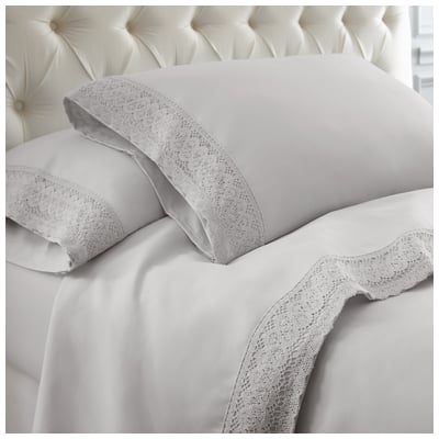Sheets and Sheet Sets Amrapur Allure 100% Microfiber Polyester 1MFLACEG-DOV-QN 645470182629 GrayGrey Queen Fitted sheet Flat sheet Sheet Microfiber Polyester Poylester 