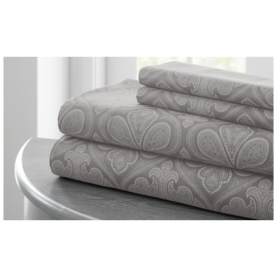 Sheets and Sheet Sets Amrapur Cavendish Royal Paisley 100% Polyester 1MFWPTSG-GRY-QN 645470147260 GrayGrey Queen Fitted sheet Flat sheet Sheet linen Polyester Poylester 