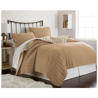 Quilts-Bedspreads and Coverlet Amrapur Sanctuary by PCT 100% Microfiber 3CVRWHPG-CBR-QN 645470162645 Brown sableCream beige ivory s Queen Microfiber Polyester 
