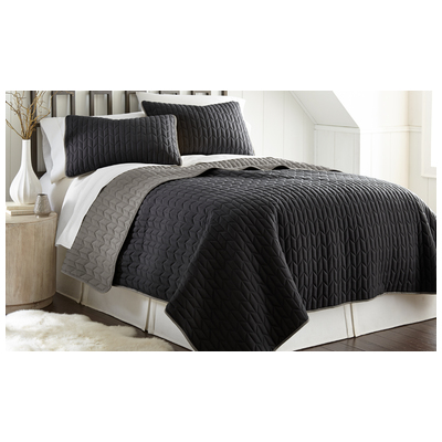 Amrapur Quilts-Bedspreads and Coverlets, Black,ebonyGray,Grey, King, Microfiber,Polyester  , 100% Microfiber, 645470178233, 3CVTCVSG-BKG-KG