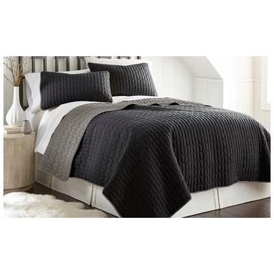 Amrapur Quilts-Bedspreads and Coverlets, Black,ebonyGray,Grey, Queen, Microfiber,Polyester, 100% Microfiber, 645470178226, 3CVTCVSG-BKG-QN