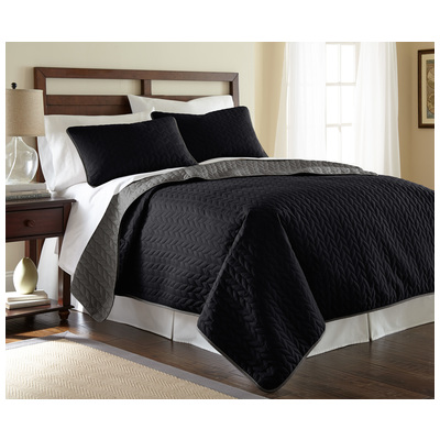 Amrapur Quilts-Bedspreads and Coverlets, Black,ebonyGray,Grey, Queen, Microfiber,Polyester, 100% Microfiber, 645470144252, 3CVTFLSG-BKG-QN