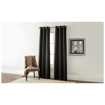 Drapes and Window Treatments Amrapur Home essentials 100% Polyester 5BOCRTNG-BLK-96 645470188591 Black ebony Grommet 100% Polyester Curtain Black Black 