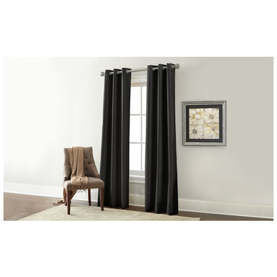 Drapes and Window Treatments Amrapur Home essentials 100% Polyester 5BOJCQCR-BLK-ST 645470156439 Black ebony Grommet 100% Polyester Curtain Black Black 