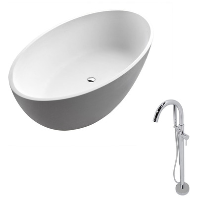 Free Standing Bath Tubs Anzzi Cestino Series Solid Surface Matte White White FT510-0025 848308088081 BATHROOM - Bathtubs - Freestan Chrome Faucet 