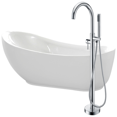 Free Standing Bath Tubs Anzzi Talyah Series Acrylic Glossy White White FTAZ090-0025C 191042026599 BATHROOM - Bathtubs - Freestan Acrylic Fiberglass Chrome Faucet 