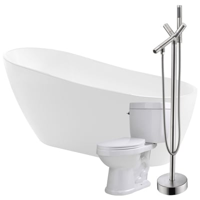 Free Standing Bath Tubs Anzzi Trend Series Acrylic Glossy White White FTAZ093-42B-65 191042033511 BATHROOM - Bathtubs - Freestan Acrylic Fiberglass Faucet Toilet 