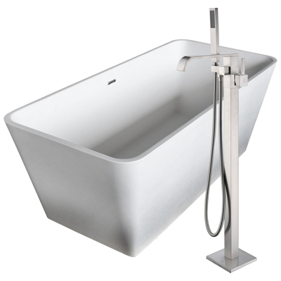 Free Standing Bath Tubs Anzzi Cenere Series Stone Resin Matte White White FTAZ501-0044B 191042026513 BATHROOM - Bathtubs - Freestan Resin Brushed Nickel Faucet 