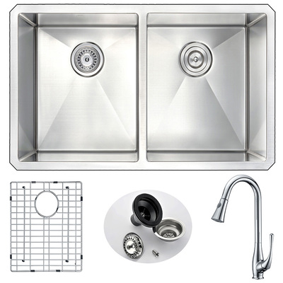 Double Bowl Sinks Anzzi Vanguard Series Stainless Steel Brushed Satin Steel K32192A-041 848308082362 KITCHEN - Kitchen Sinks - Unde Brushed Metal STAINLESS STEEL Undermount 