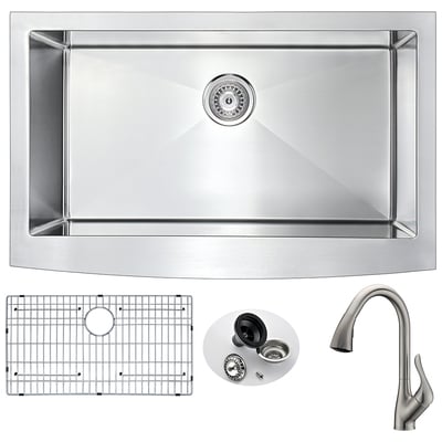 Kitchen Sink and Faucet Combo Anzzi Elysian Series Stainless Steel Brushed Satin Steel K33201A-031B 848308083192 KITCHEN - Kitchen Sinks - Farm Brushed Nickel Brushed Satin S 32.875 in. L x 20.75 in. W x 1 Farmhouse Faucet Sound Dampening 
