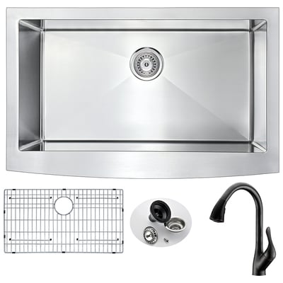 Kitchen Sink and Faucet Combo Anzzi Elysian Series Stainless Steel Brushed Satin Steel K33201A-031O 848308083208 KITCHEN - Kitchen Sinks - Farm Brushed Satin Oil Rubbed Bronz 32.875 in. L x 20.75 in. W x 1 Farmhouse Faucet Sound Dampening 
