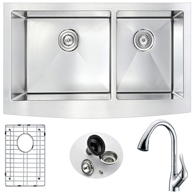 Double Bowl Sinks Anzzi Elysian Series Stainless Steel Brushed Satin Steel K36203A-031 848308082980 KITCHEN - Kitchen Sinks - Farm Brushed Metal STAINLESS STEEL Farmhouse 