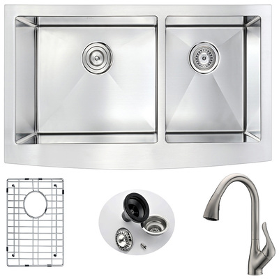 Double Bowl Sinks Anzzi Elysian Series Stainless Steel Brushed Satin Steel K36203A-031B 848308082997 KITCHEN - Kitchen Sinks - Farm Brushed Metal STAINLESS STEEL Farmhouse 