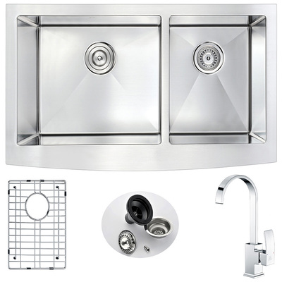 Kitchen Sink and Faucet Combo Anzzi Elysian Series Stainless Steel Brushed Satin Steel K36203A-035 848308083079 KITCHEN - Kitchen Sinks - Farm Brushed Satin Polished Chrome 35.875 in. L x 20.75 in. W x 1 Farmhouse Faucet Sound Dampening 