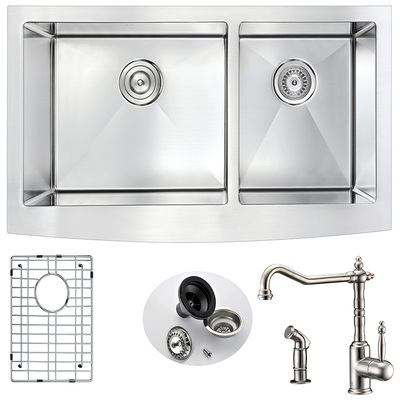 Double Bowl Sinks Anzzi Elysian Series Stainless Steel Brushed Satin Steel K36203A-108 848308083086 KITCHEN - Kitchen Sinks - Farm Brushed Metal STAINLESS STEEL Farmhouse 
