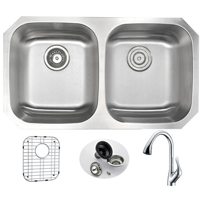 Double Bowl Sinks Anzzi Moore Series Stainless Steel Brushed Satin Steel KAZ3218-031 848308082188 KITCHEN - Kitchen Sinks - Unde Brushed Metal STAINLESS STEEL Undermount 
