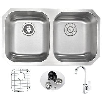Double Bowl Sinks Anzzi Moore Series Stainless Steel Brushed Satin Steel KAZ3218-035 848308082270 KITCHEN - Kitchen Sinks - Unde Brushed Metal STAINLESS STEEL Undermount 