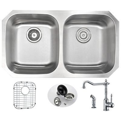 Double Bowl Sinks Anzzi Moore Series Stainless Steel Brushed Satin Steel KAZ3218-037 848308082256 KITCHEN - Kitchen Sinks - Unde Brushed Metal STAINLESS STEEL Undermount 